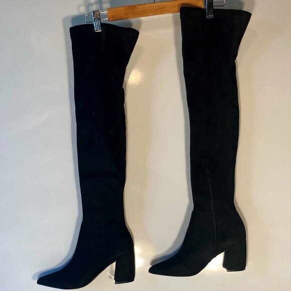 Steve Madden SZ 5.5 NWOT Black faux Suede Over the Knee Block Heel Boot essentia - Picture 4 of 12